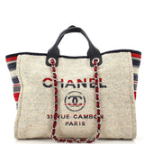 CHANEL Deauville Tote Canvas with Striped Detail Medium