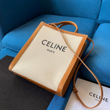 VERTICAL TOTE BAG 33 WHITE BROWN CANVAS AND CALFSKIN Amelia Amelia