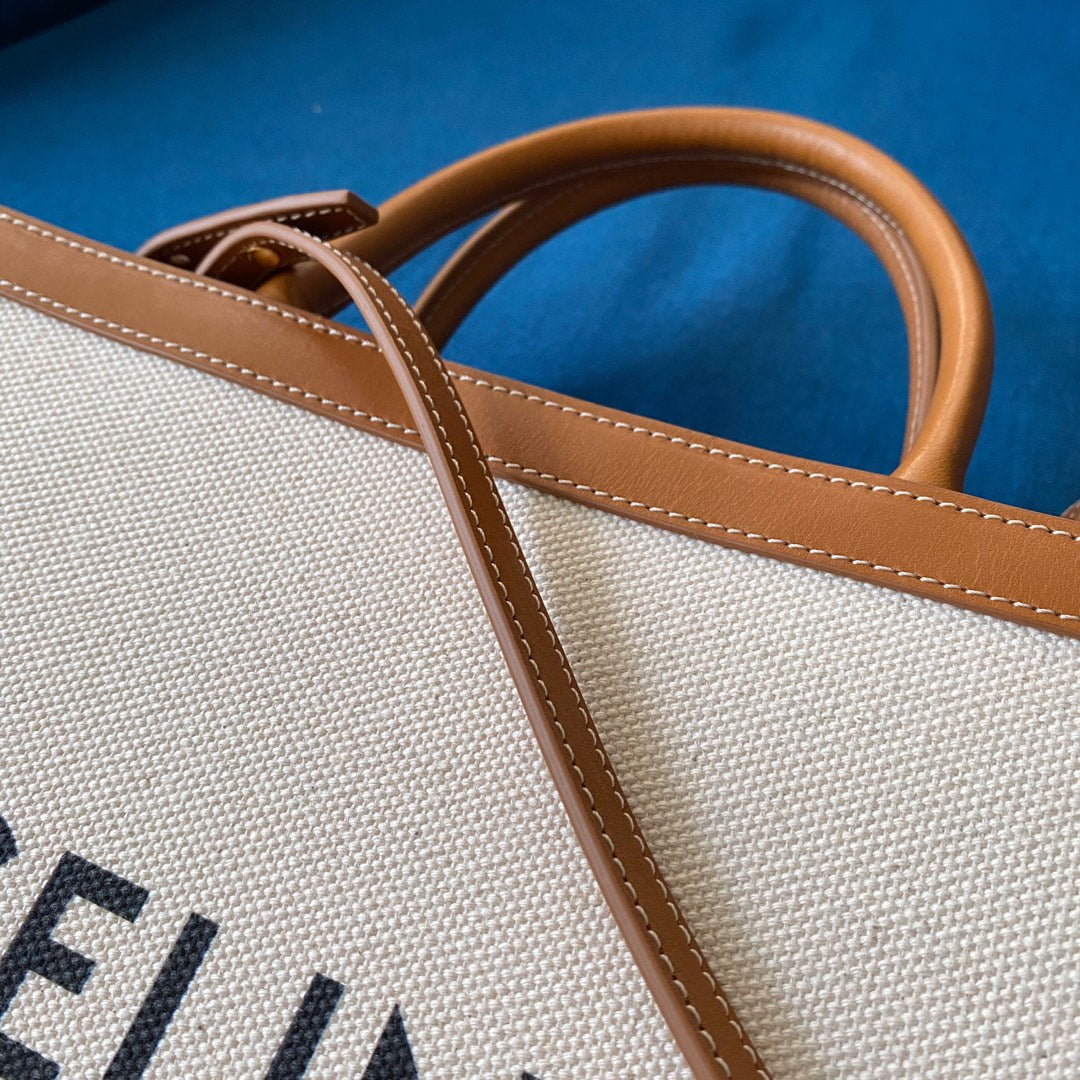 VERTICAL TOTE BAG 33 WHITE BROWN CANVAS AND CALFSKIN Amelia Amelia