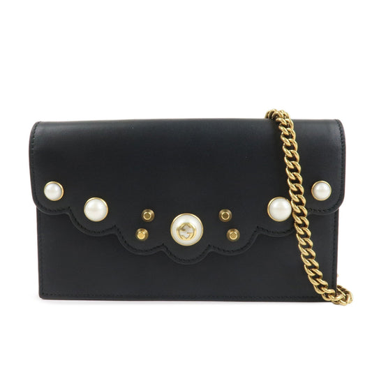GUCCI GG Marmont Leather Chain Wallet Gold HDW Black 431478  d