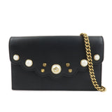 GUCCI GG Marmont Leather Chain Wallet Gold HDW Black 431478  d