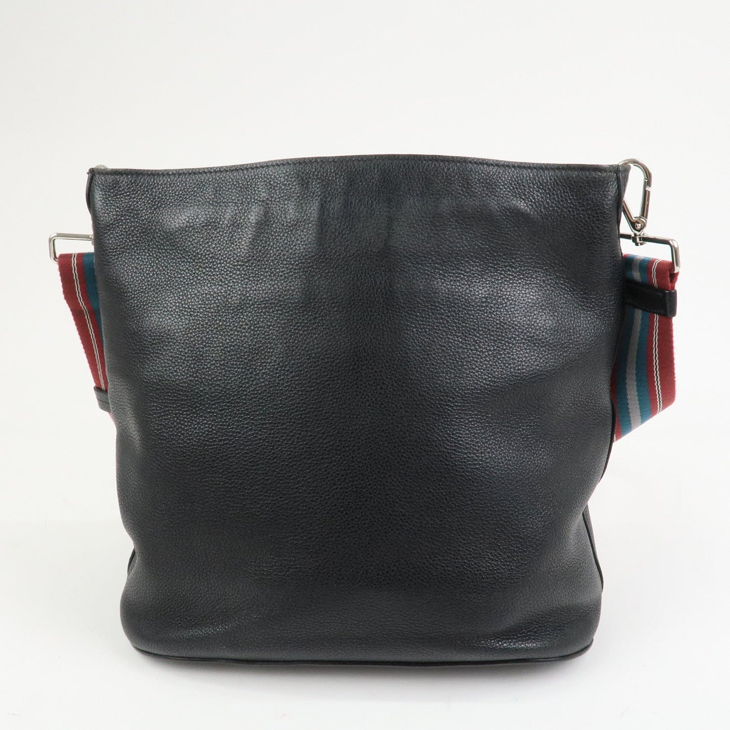 PRADA Logo Calf Leather Shoulder Bag Bucket Bag Black 1BE057