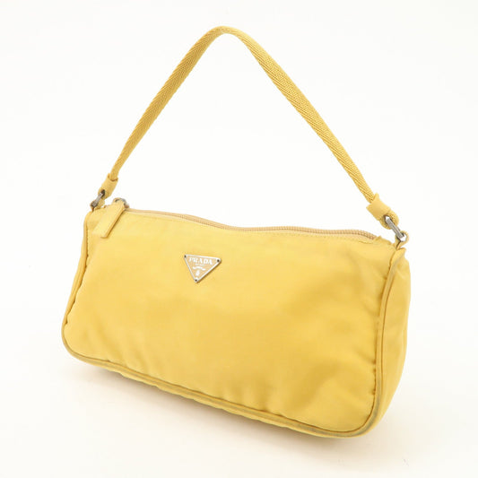 PRADA Triangle Logo Nylon Pouch Shoulder Bag Hand Bag Yellow  d