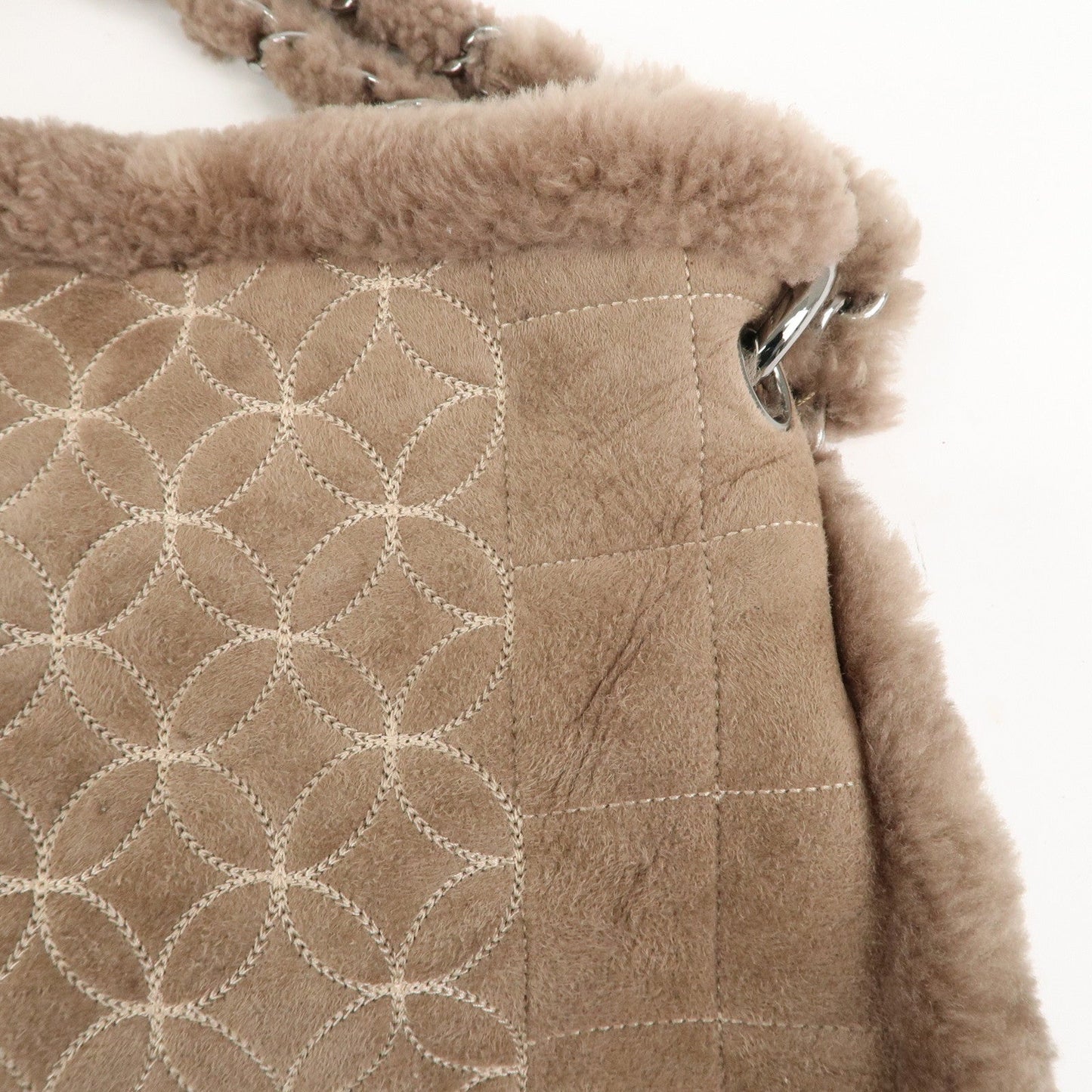 CHANEL Nubuck Fur Leather Shoulder Bag Hand Bag Beige