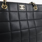 CHANEL Chocolate Bar Lamb Skin Chain Tote Bag Black
