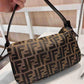 Fendi Zucchino Double Flap Baguette Shoulder Bag, Brown Canvas & Leather