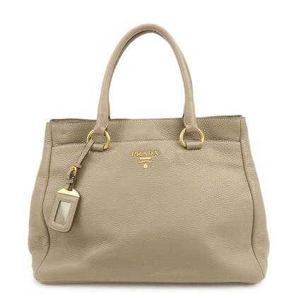 PRADA Logo Leather 2Way Bag Hand Bag Tote Bag Beige BR4393