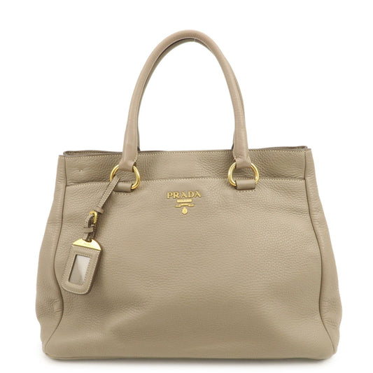 PRADA Logo Leather 2Way Bag Hand Bag Tote Bag Beige BR4393