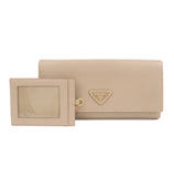 PRADA Triangle Logo Saffiano Leather Long Wallet Pink Beige 1MH132