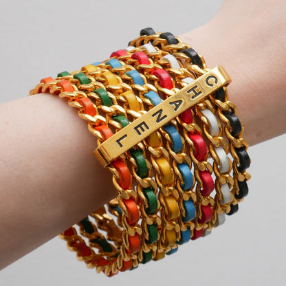 CHANEL 1993 Multicolor Leather Chain Bangle 06127