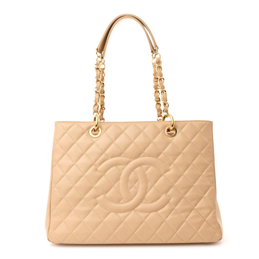 Amelia Caviar Quilted Grand Shopping Tote GST Beige Clair