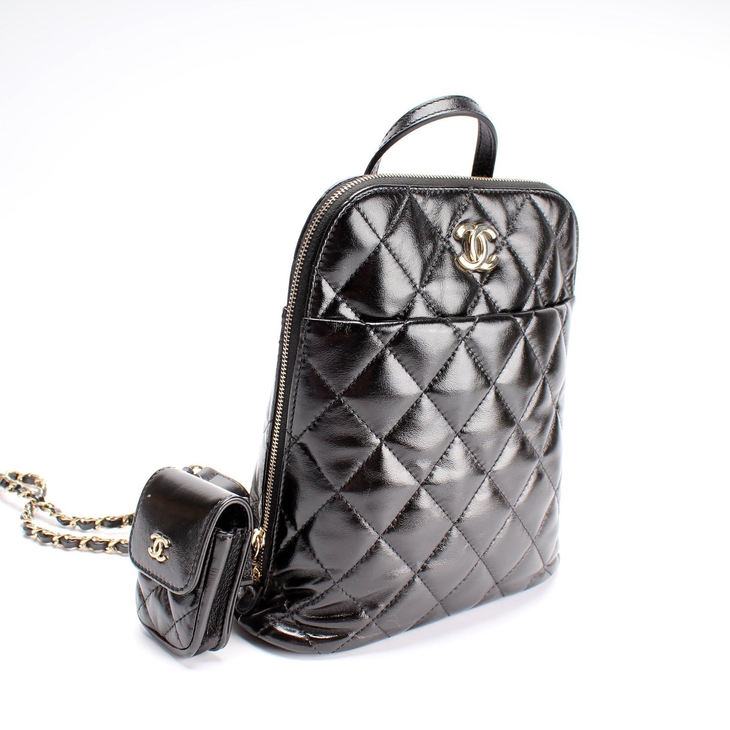 Chanel My Pocket Shiny Leather Backpack With Airpod Case Bag