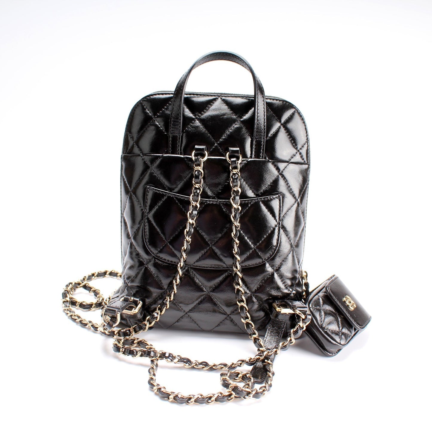Chanel My Pocket Shiny Leather Backpack With Airpod Case Bag