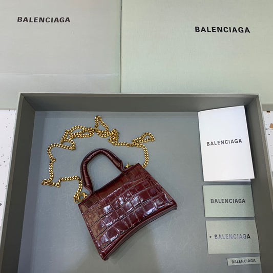 BLN-Ciaga Hourglass Mini Handbag With Chain In Dark Red, For Women,  Bags 4.7in/12cm