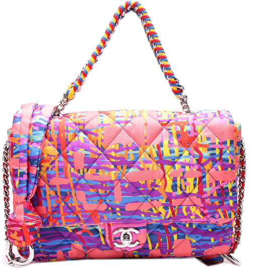 Chanel Foulard Quilted Printed Fabric Flap 25M Bag