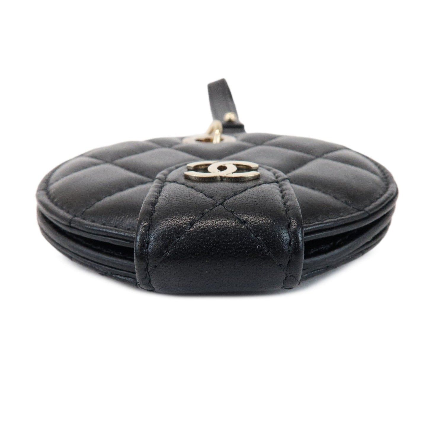 CHANEL Matelasse COCO Mark Lamb Skin Bag Charm Key Chain Black