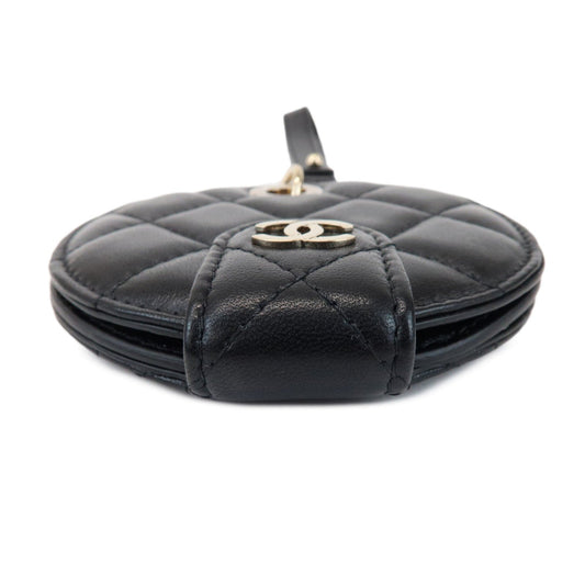 CHANEL Matelasse COCO Mark Lamb Skin Bag Charm Key Chain Black