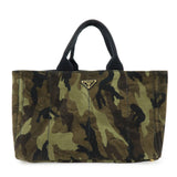 PRADA Canapa Triangle Logo Canvas Tote Bag Camouflage BN2020