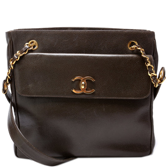 Chanel CC Double Pocket Shopping Tote Caviar   Bag