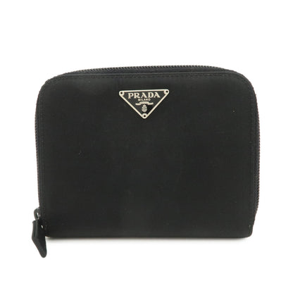 PRADA Tessuto Nylon Bi-fold Round Zippy Compact Wallet Black M605