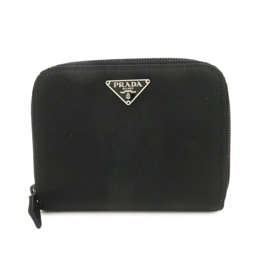 PRADA Tessuto Nylon Bi-fold Round Zippy Compact Wallet Black M605