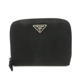 PRADA Tessuto Nylon Bi-fold Round Zippy Compact Wallet Black M605