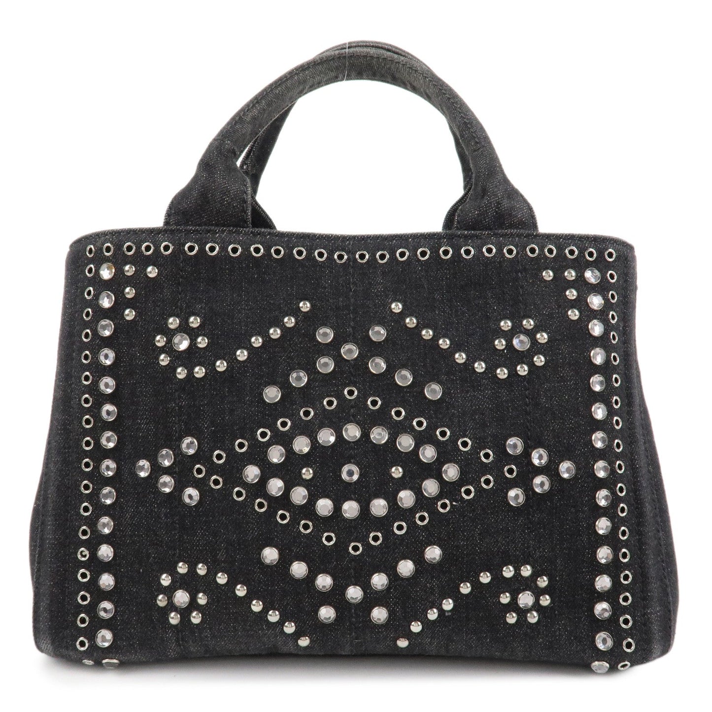 PRADA Canapa Mini Canvas Studs 2Way Shoulder Bag Hand Bag Black B2439G  d