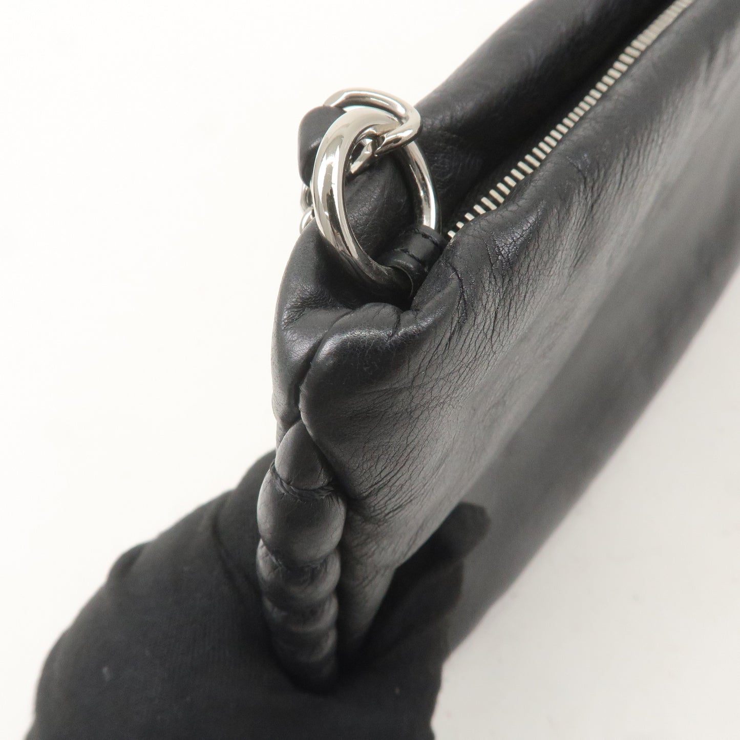 CHANEL Leather Chain Shoulder Bag Hand Bag Black Silver HDW