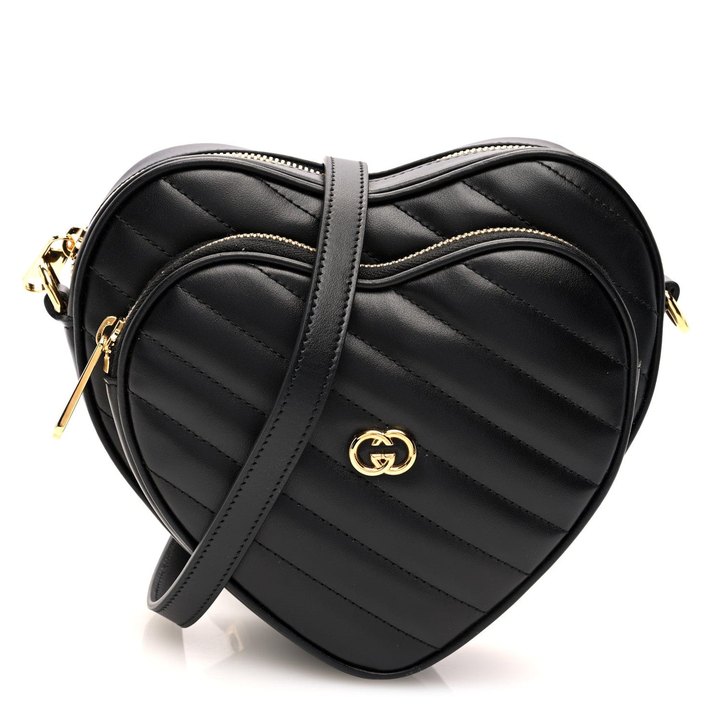 Amelia Calfskin Matelasse Diagonal Mini Interlocking G Heart Shoulder Bag Black