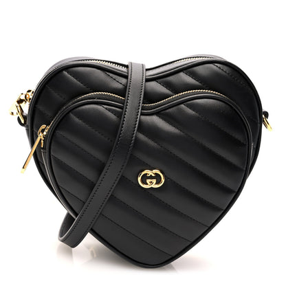 Amelia Calfskin Matelasse Diagonal Mini Interlocking G Heart Shoulder Bag Black