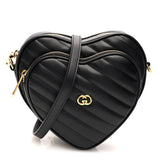 Amelia Calfskin Matelasse Diagonal Mini Interlocking G Heart Shoulder Bag Black