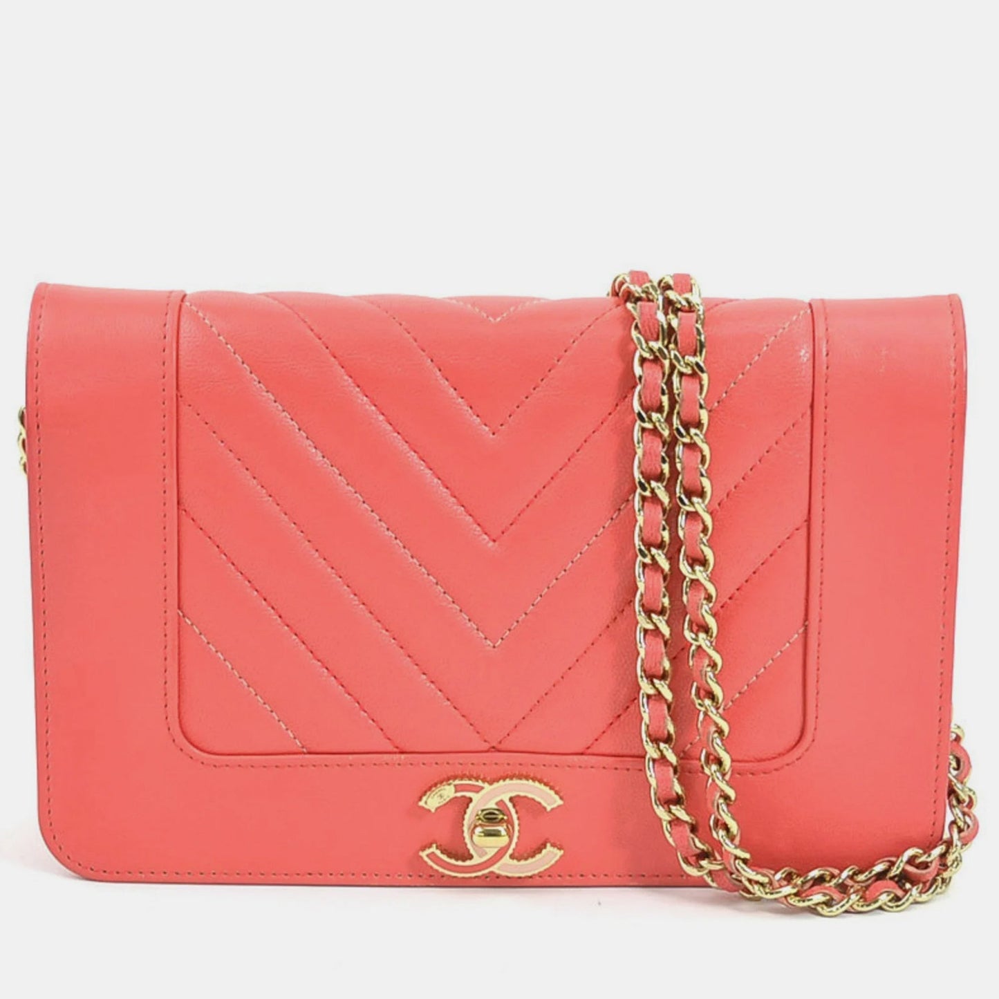 CHANEL Coral Leather Mademoiselle   Wallet On Chain