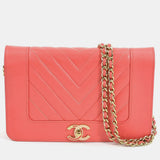 CHANEL Coral Leather Mademoiselle   Wallet On Chain