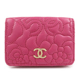 CHANEL COCO Mark Lamb Skin Tri-fold Compact Wallet Pink