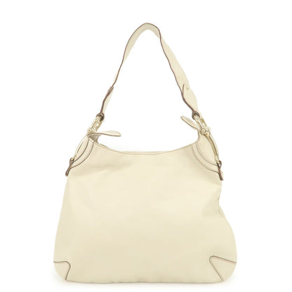 GUCCI Horsebit Leather Shoulder Bag Hand Bag Ivory 145826