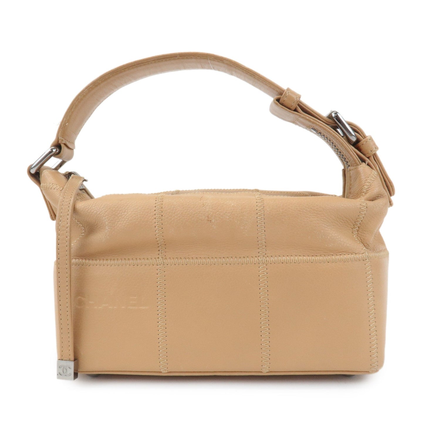 CHANEL Chocolate Bar Wild Stitch Leather Hand Bag Beige  d