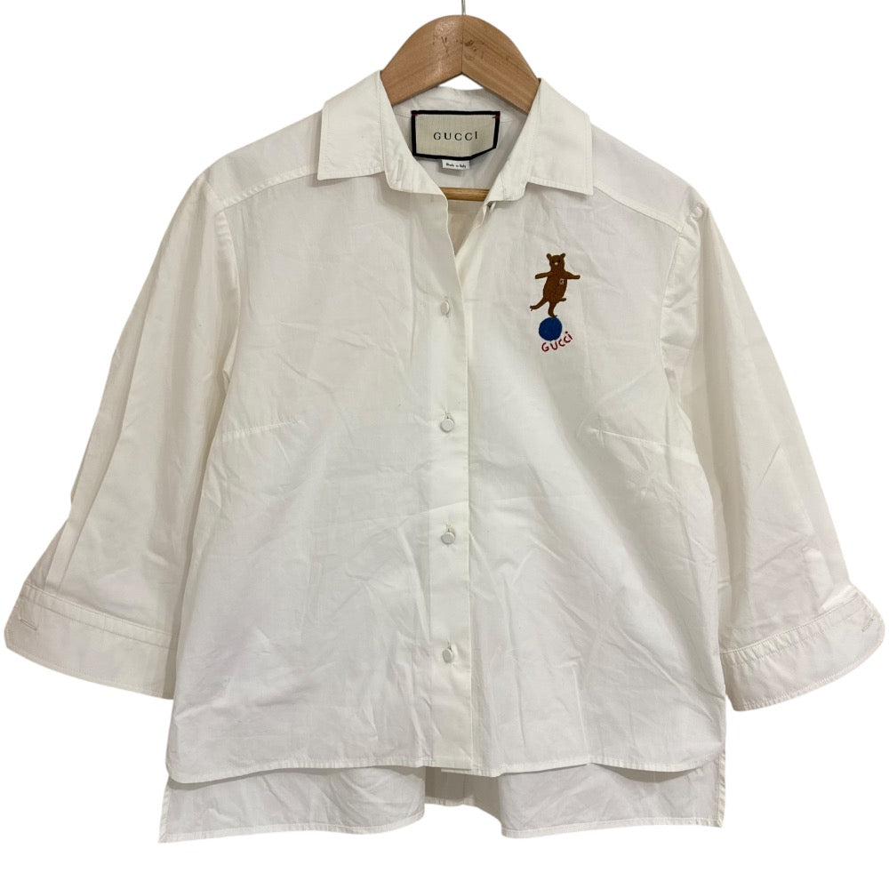 Gucci Embroidered Open Collar 3/4 Sleeve Shirt