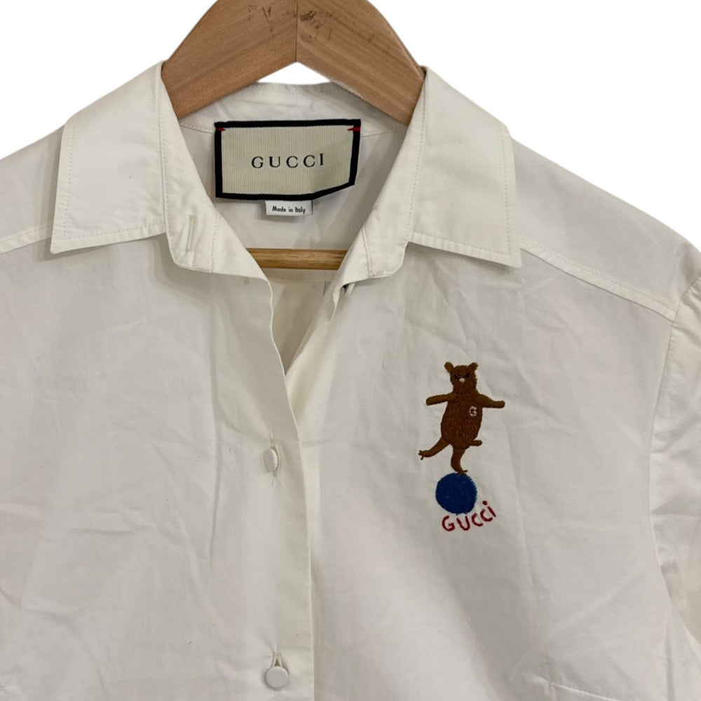 Gucci Embroidered Open Collar 3/4 Sleeve Shirt