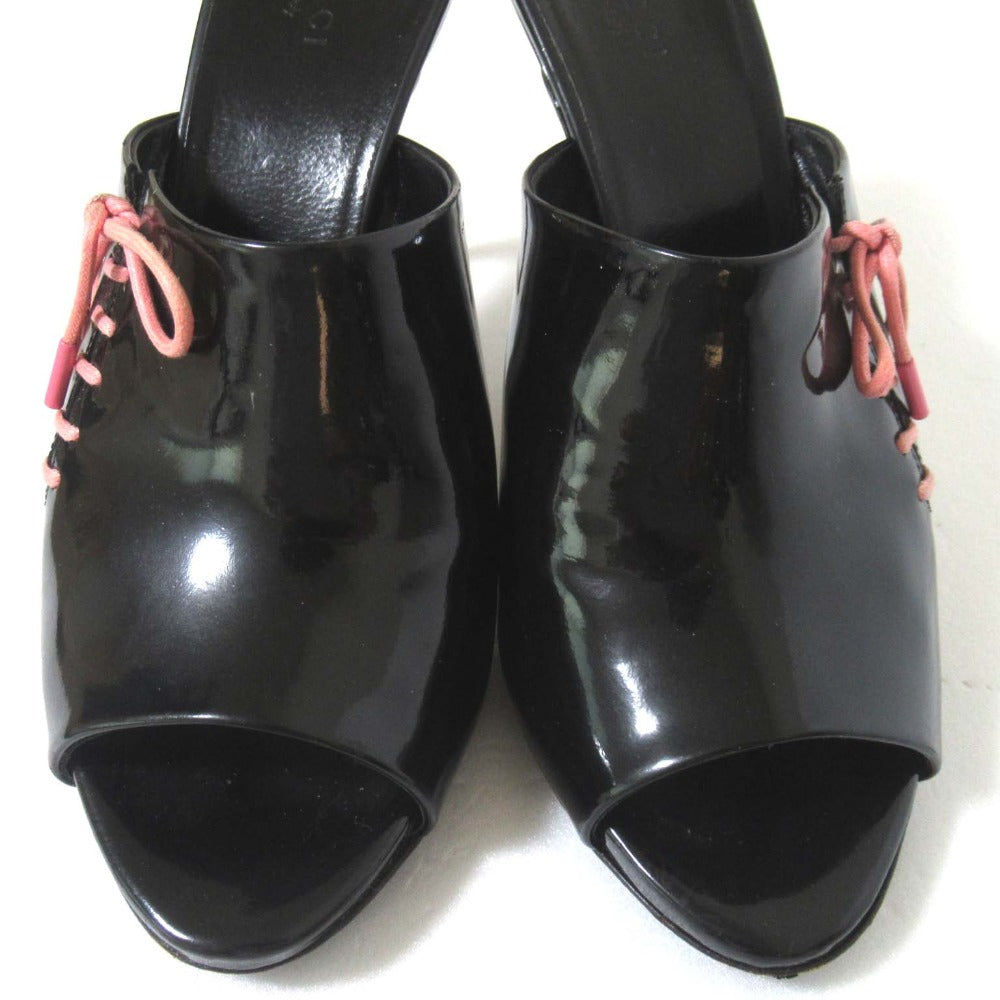 Gucci Patent Leather Lace-Up High Heel Mule Sandals