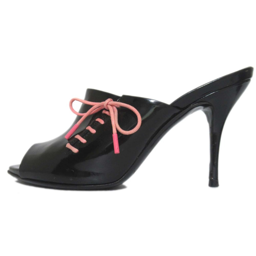 Gucci Patent Leather Lace-Up High Heel Mule Sandals