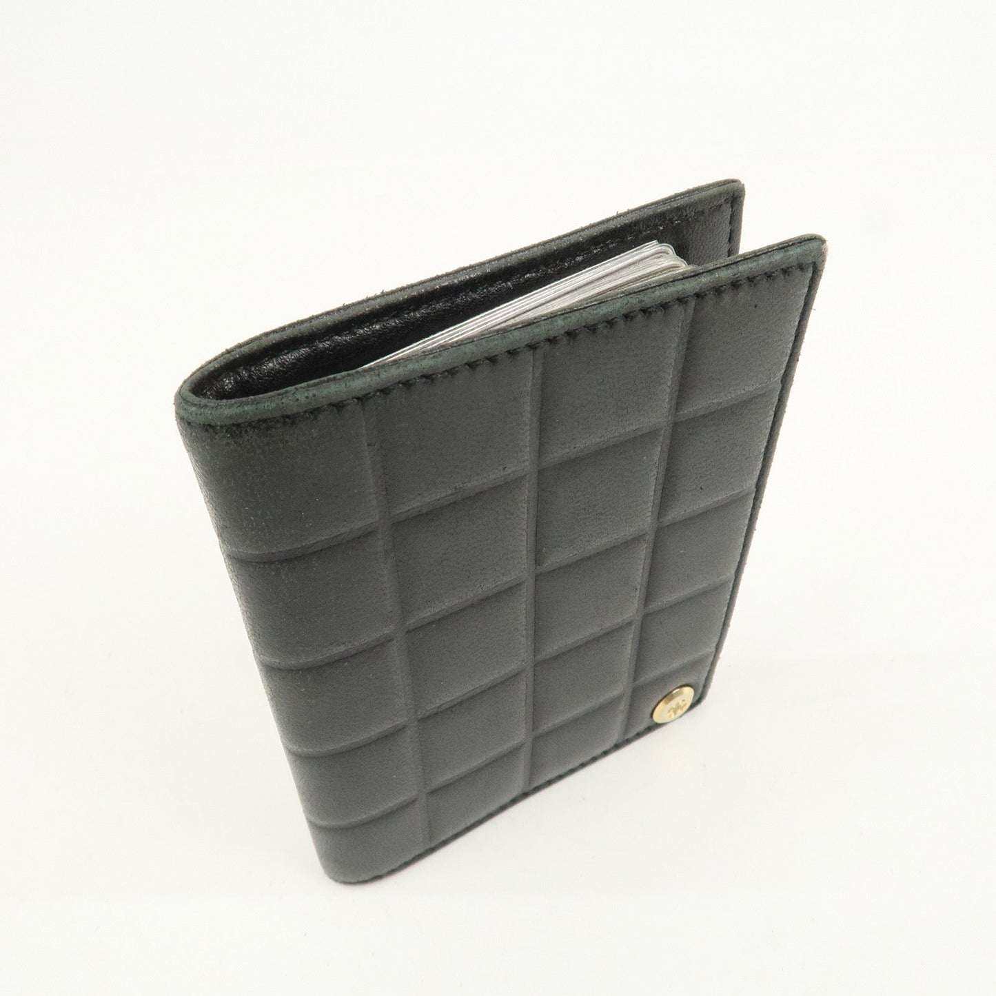 CHANEL Chocolate Bar Lamb Skin Card Case Card Holder Black