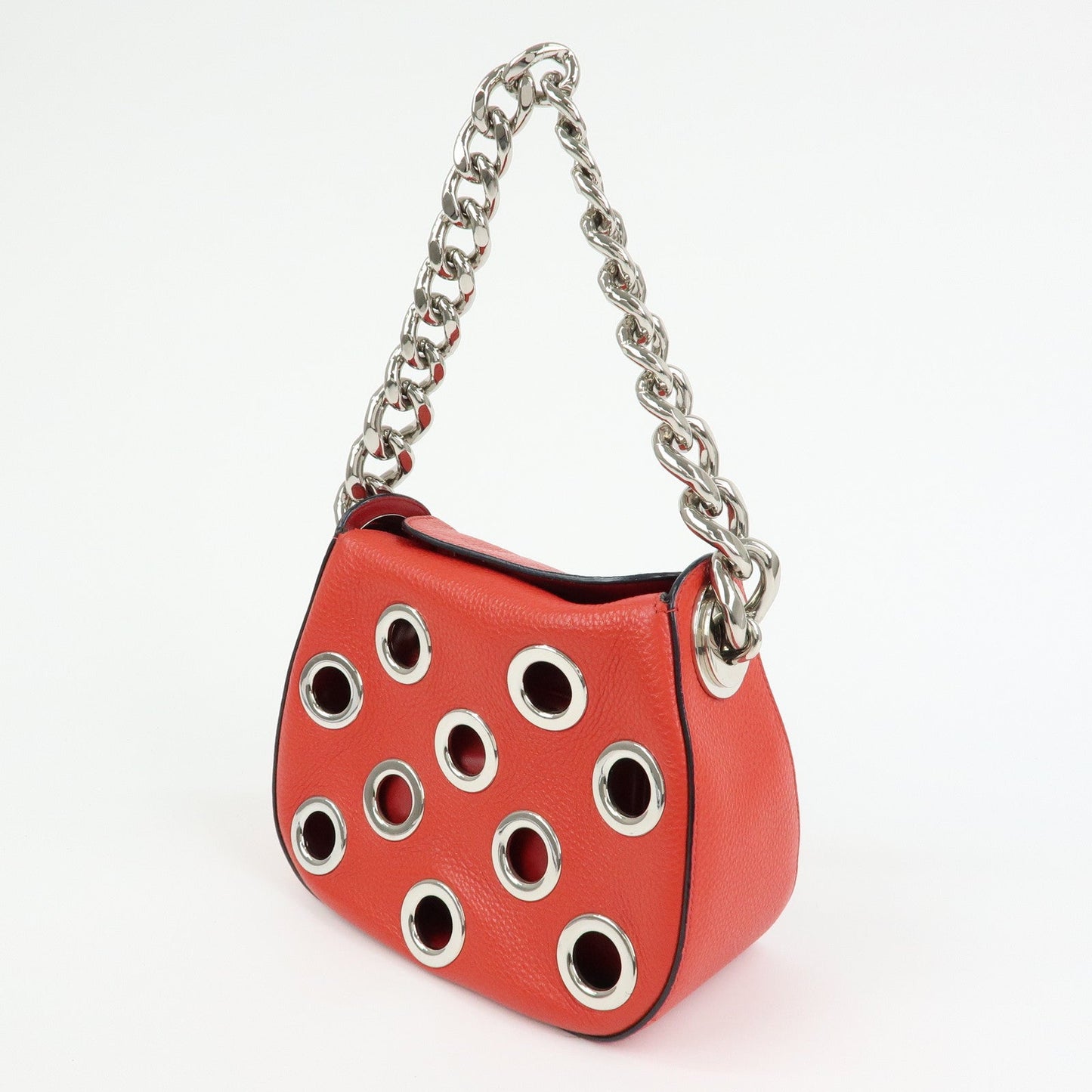 PRADA Grommet Leather Chain Shoulder Bag Hand Bag Red