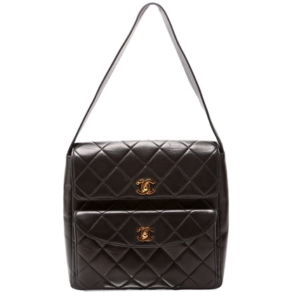 Chanel Double Turnlock   Shoulder Lambskin Bag