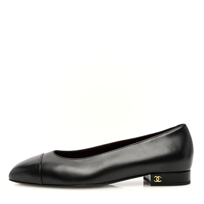 Amelia Lambskin Cap Toe CC Uniform Ballerina Flats 38.5 Black