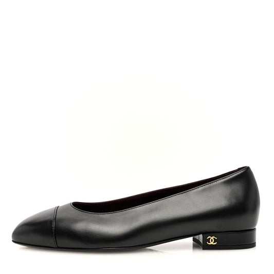 Amelia Lambskin Cap Toe CC Uniform Ballerina Flats 38.5 Black
