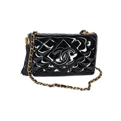 Chanel   Patent Leather Quilted CC Tassel Flap Bag