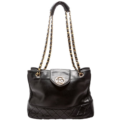 Chanel CC Quilted Lambskin Chain Shopper   1M Black Bag