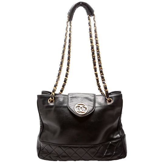 Chanel CC Quilted Lambskin Chain Shopper   1M Black Bag