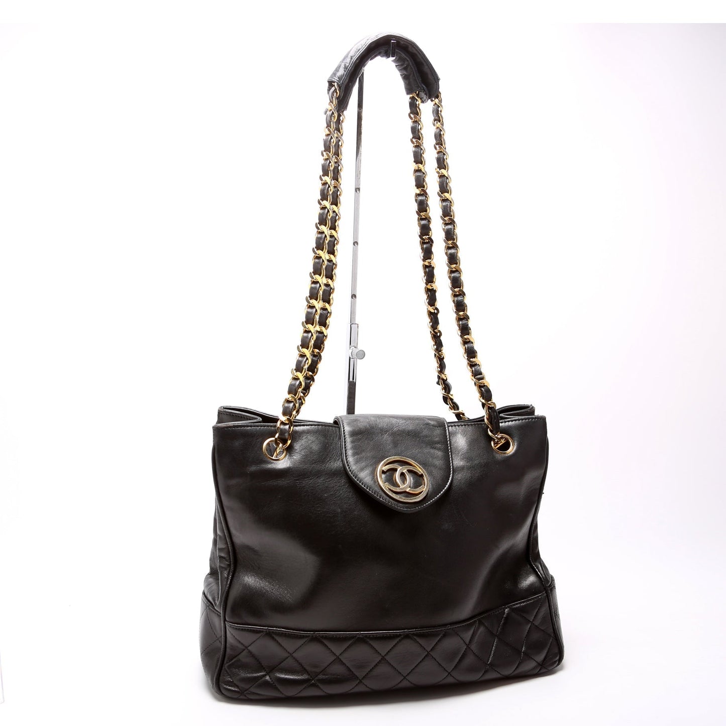Chanel CC Quilted Lambskin Chain Shopper   1M Black Bag
