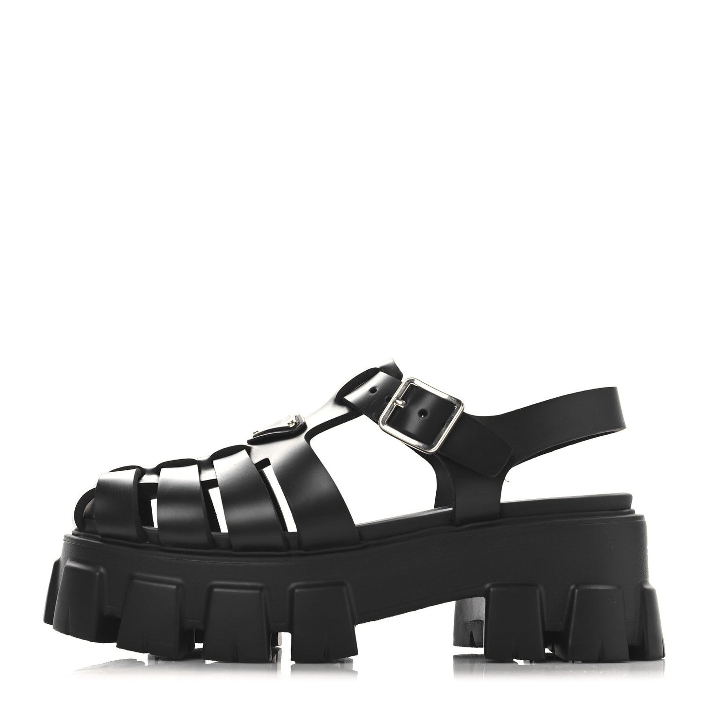 Prada Foam Rubber Triangle Logo Monolith 55mm Cage Sandals 36 Black